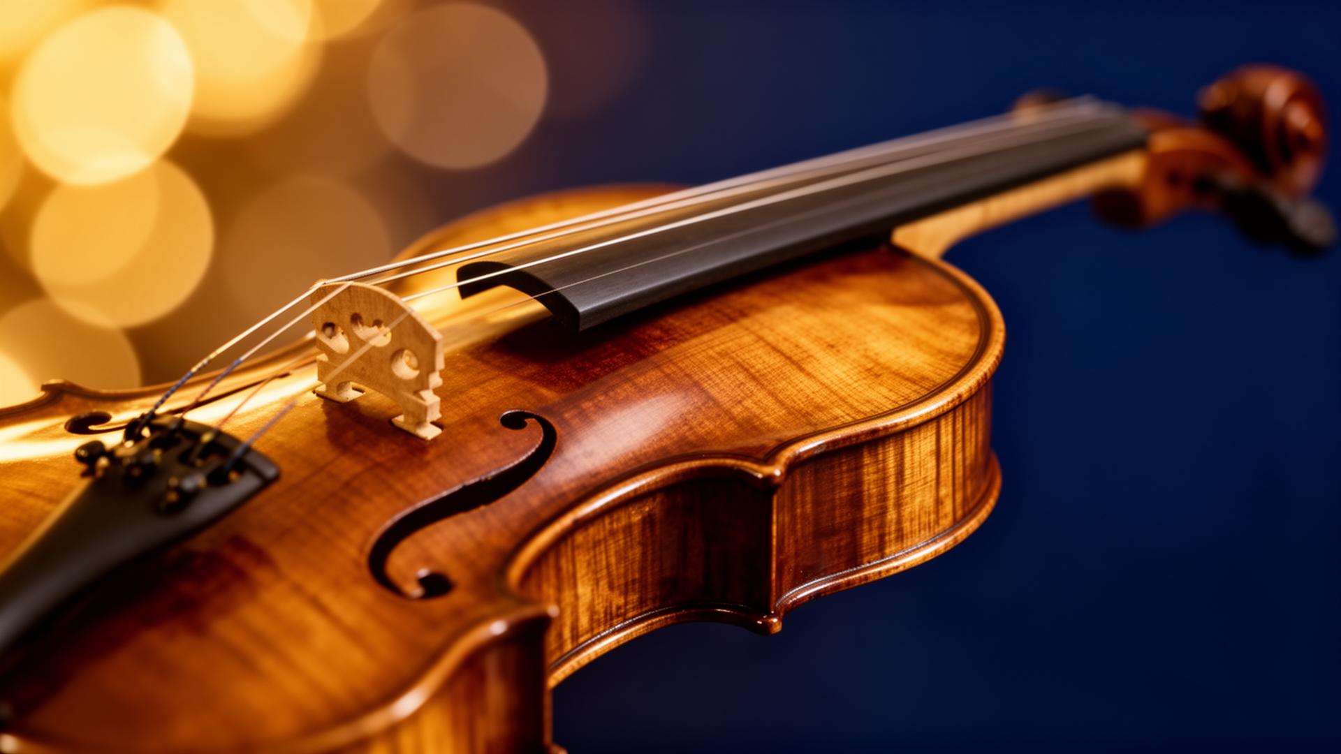 Hochwertige Geige im warmen Licht – Musikinstrumentenversicherung Drewes & Runge